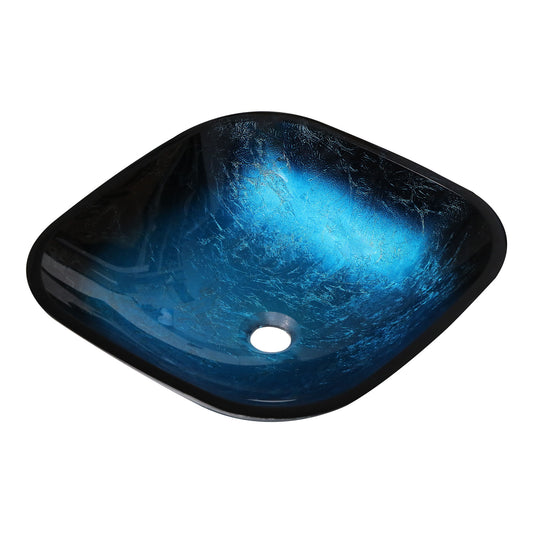 Artistic Vessel Sink With Faucet And Pop Up Drain - Blue