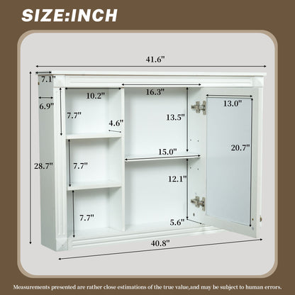 Wall Mounted Bathroom Storage Cabinet With Mirror, Medicine Cabinet With 6 Open Shelves And Adjustable Interior - White