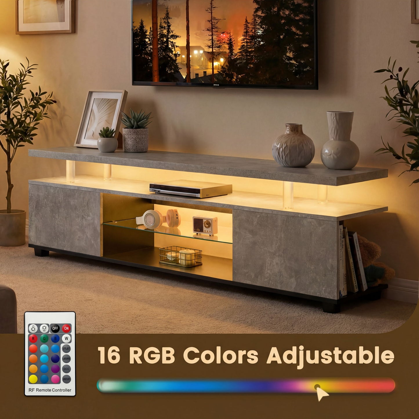 TV Stant With LED And Large Side Cabinet