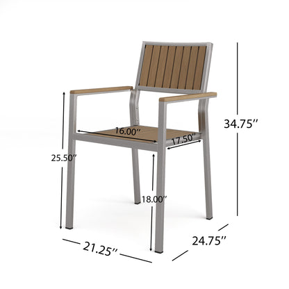 Stylish Modern Faux Wood & Aluminum Outdoor Dining Chairs, (Set of 2) - Natural