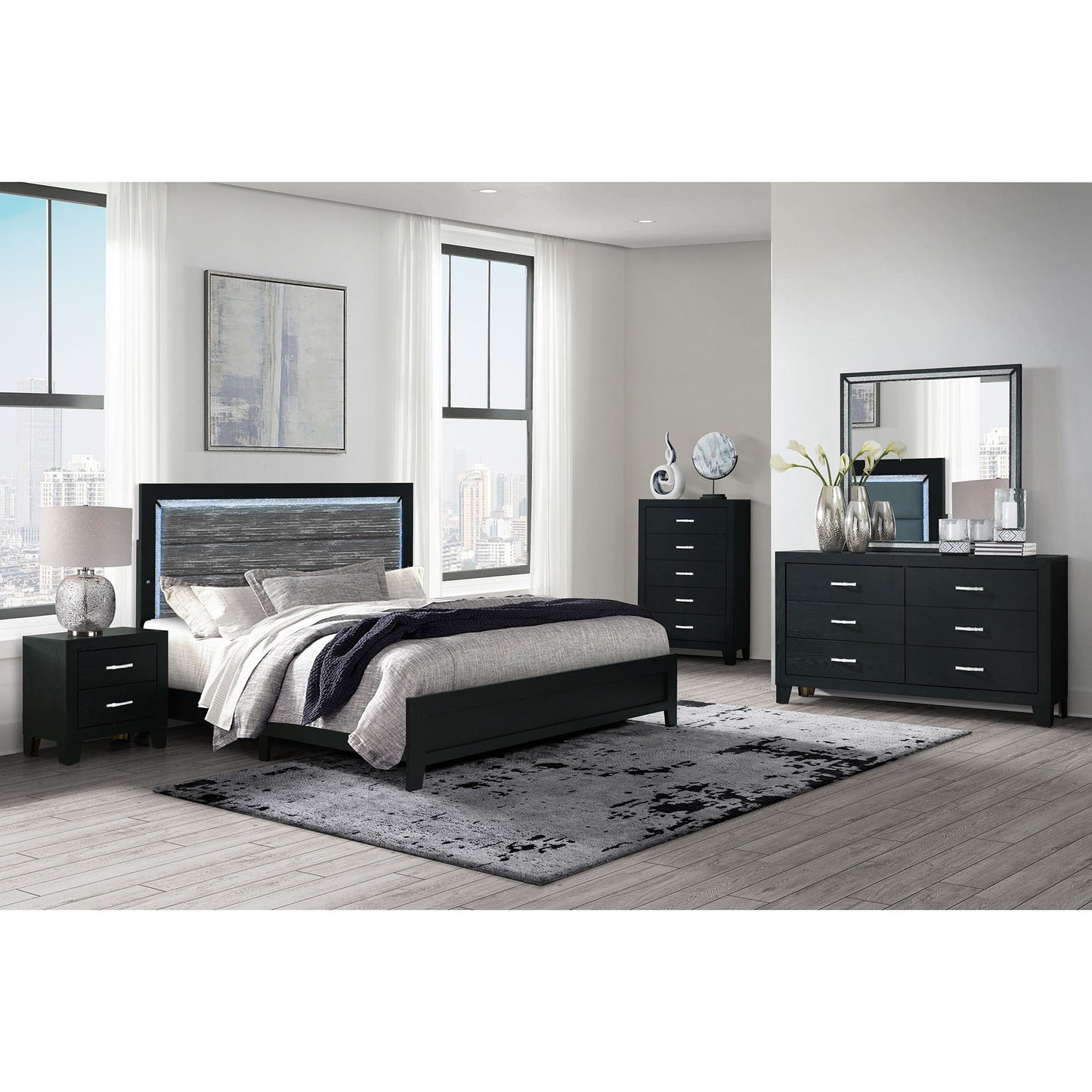 Carlos - 5 Pieces Queen Bedroom Set - Black