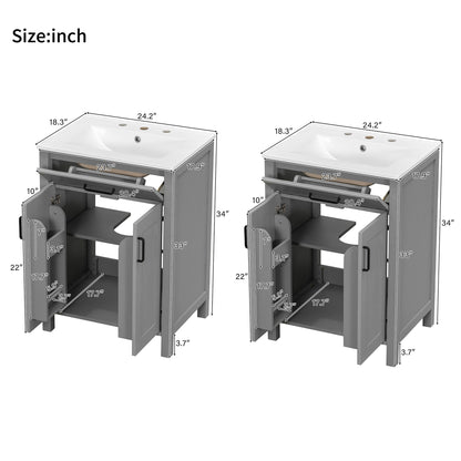 Bathroom Vanity With Ceramic Sink, Soft Close Doors, Flip Drawer, Double Layer Door Shelves
