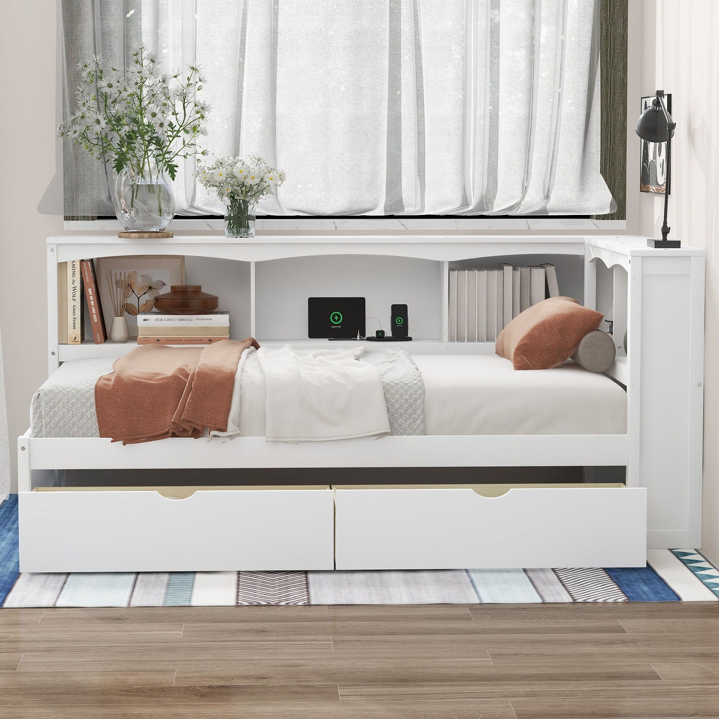 Daybed With 2 Storage Drawers, Storage Cabinets, USB Ports