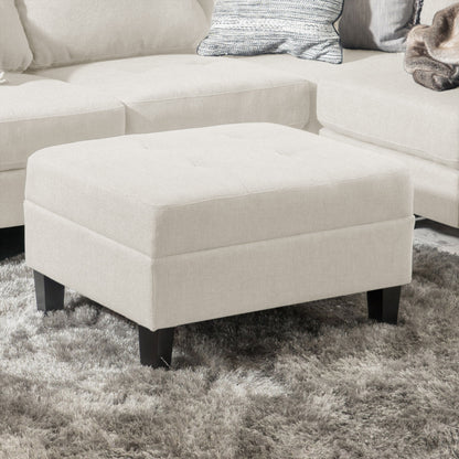 Classic Ottoman With Birch Wood Legs And Fabric Upholstery