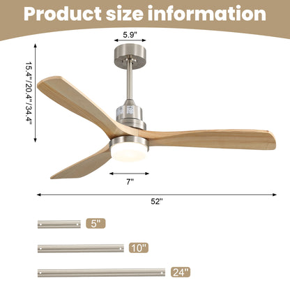 Indoor Ceiling Fan With Dimmable LED Light, 6 Speed Remote ControlLED DC Motor, Reversible Blades