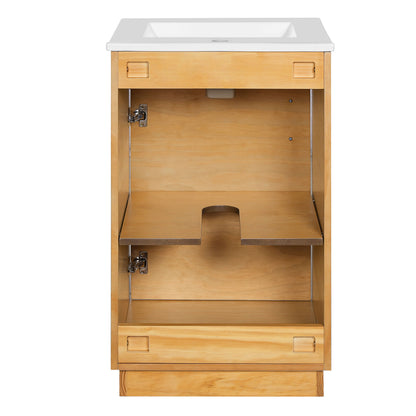 Bathroom Vanity With Sink, Freestanding Single Cabinet With Soft Closing Door And Adjustable Shelf - Natural Wood