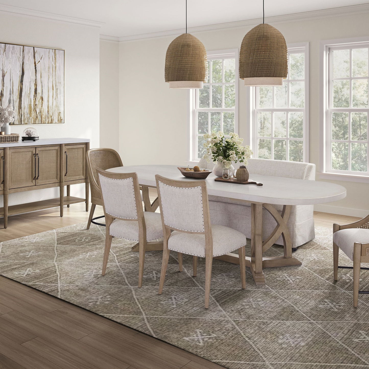 Slip Covered Settee With Casters - Beige