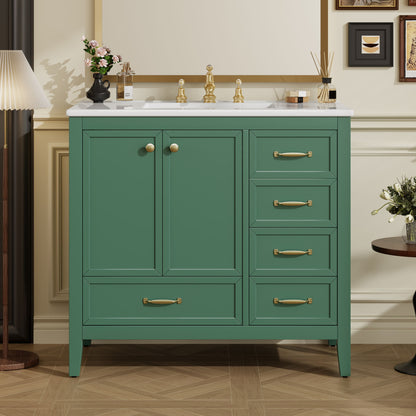 Elegant Vintage Bathroom Vanity With Sink And Soft Closing Door, 4 Drawers Of Different Sizes Frame