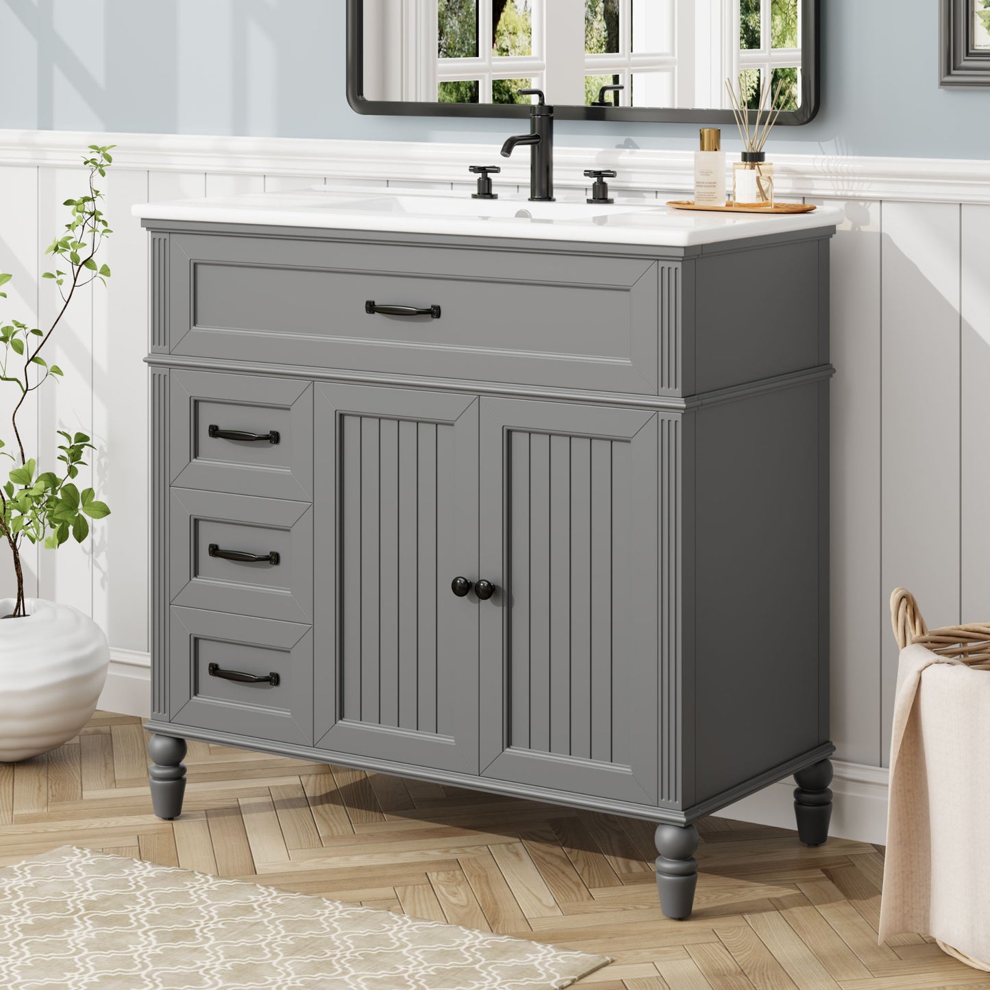 Bathroom Vanity With Sink, Freestanding Cabinet & Drawers