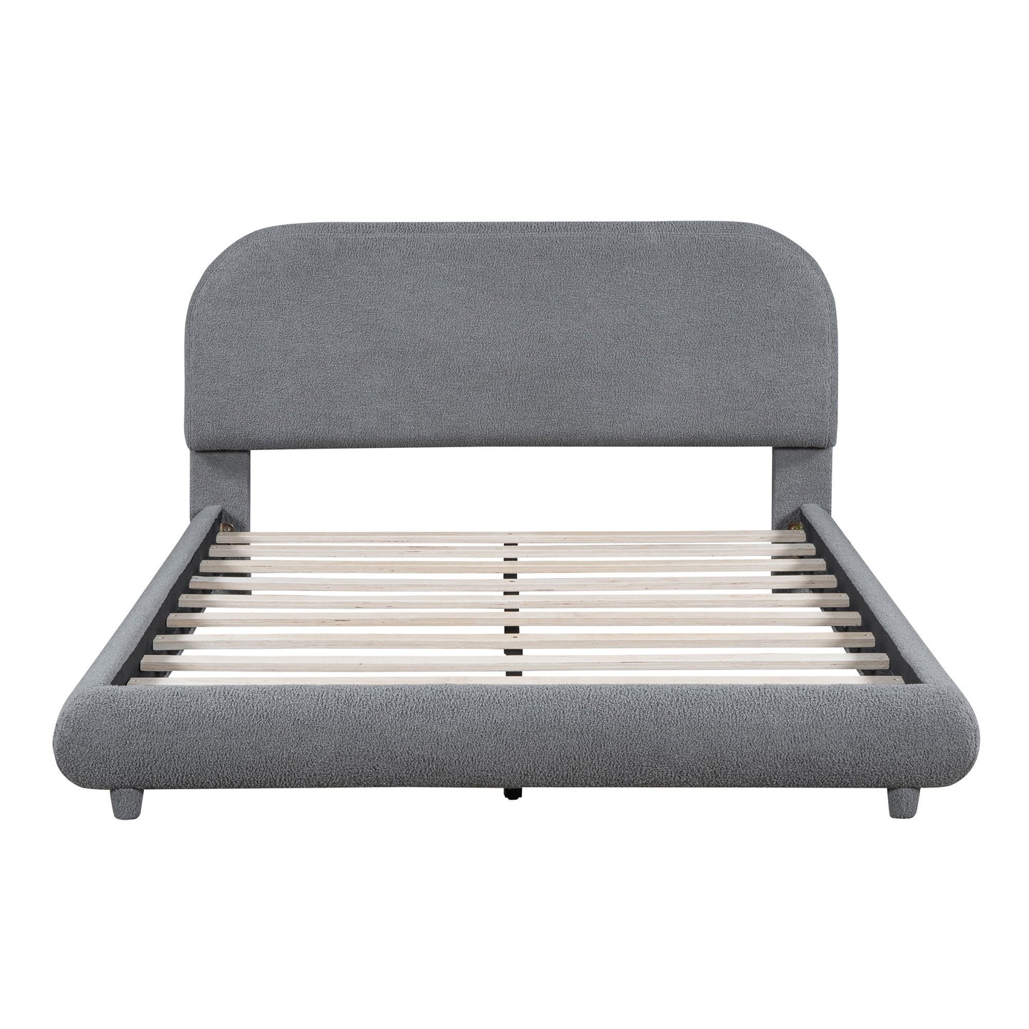 Upholstered Platform Bed With Thick Solid Frame And Stylish Curve-Shaped Design
