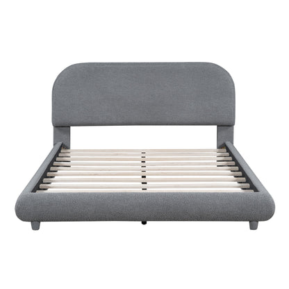 Upholstered Platform Bed With Thick Solid Frame And Stylish Curve-Shaped Design