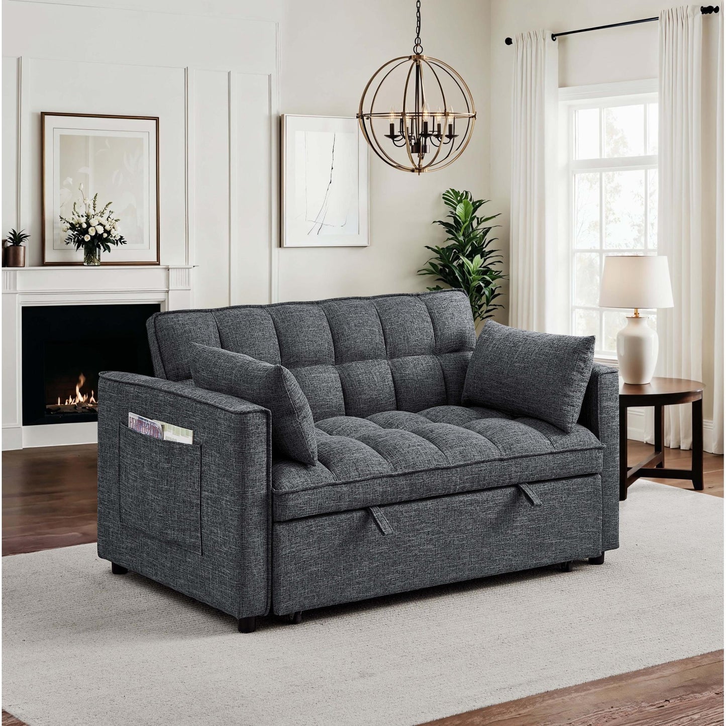 Sienna - Tufted Convertible Sleeper Sofa With Chaise - Gray