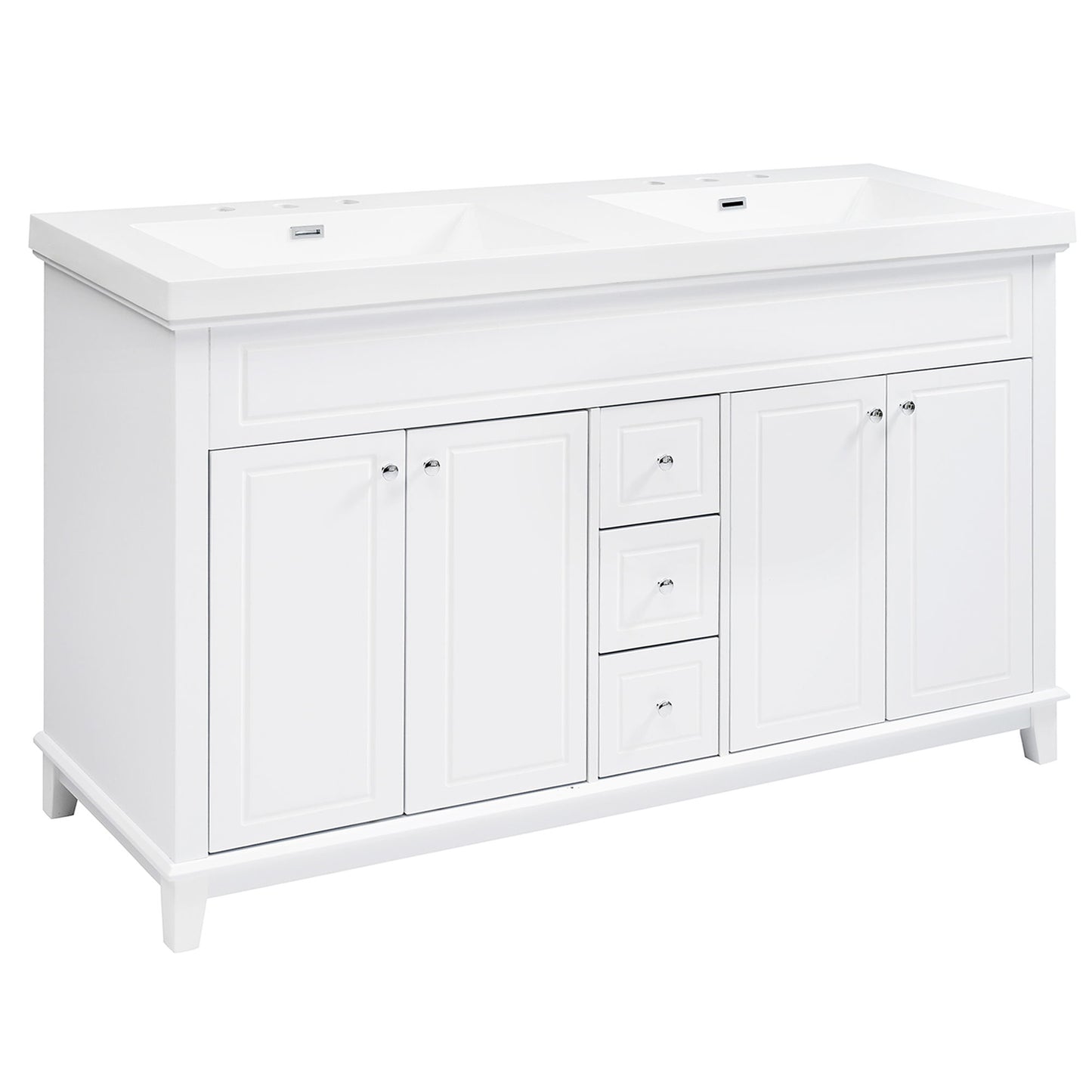 Bathroom Vanity With Double Sinks, 3 Drawers & 4 Doors, Soft Close, All Open Back Design - White