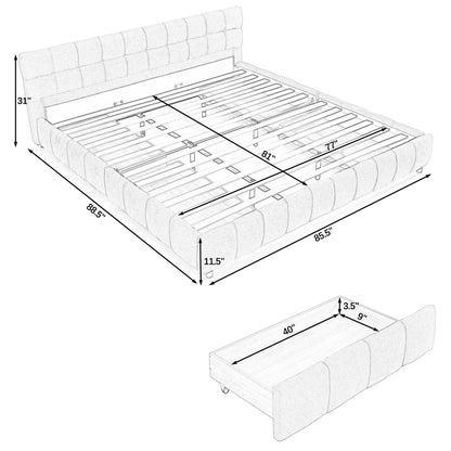 Modern Platform Bed Frame With Thick Chenille Fabric