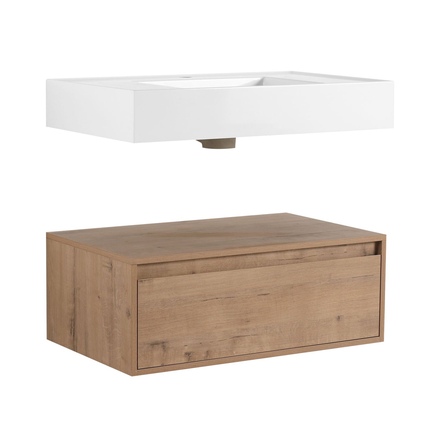 Wall Mounted Bathroom Vanity With Resin Sink And Soft Close Drawer In Imitative - Imitative Oak