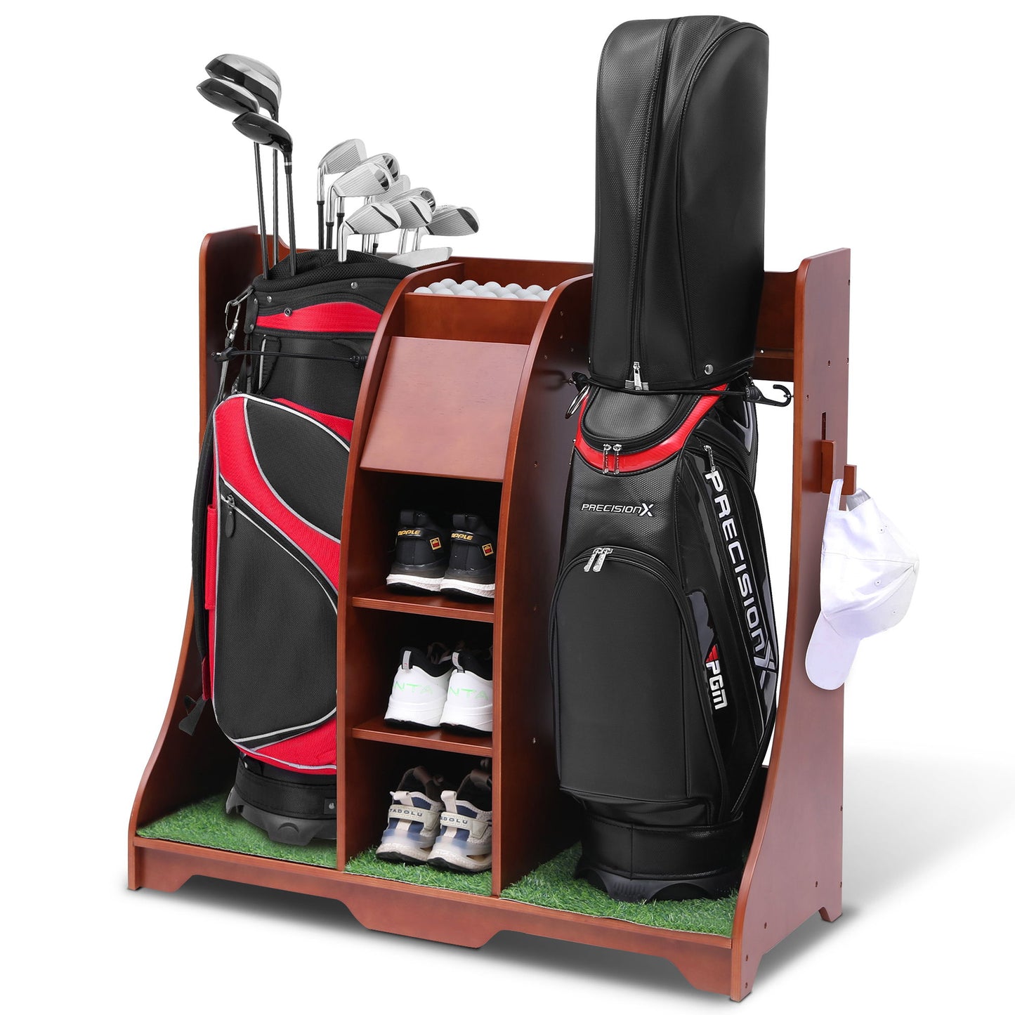 Wood Freestanding Adjustable Multi Use Golf Shelf - Reddish Brown