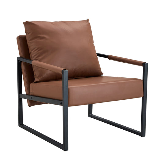 Classic Leather And Metal Frame Sofa, Ergonomically Designed, A Perfect Blend Of Modern And Industrial Styles