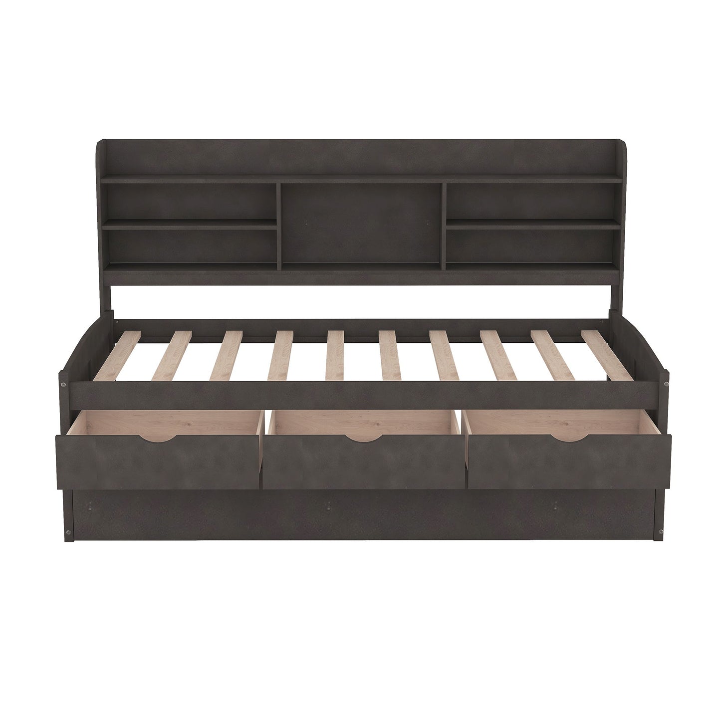 Captain Bed With Built In Bookshelves, 3 Storage Drawers, And Trundle