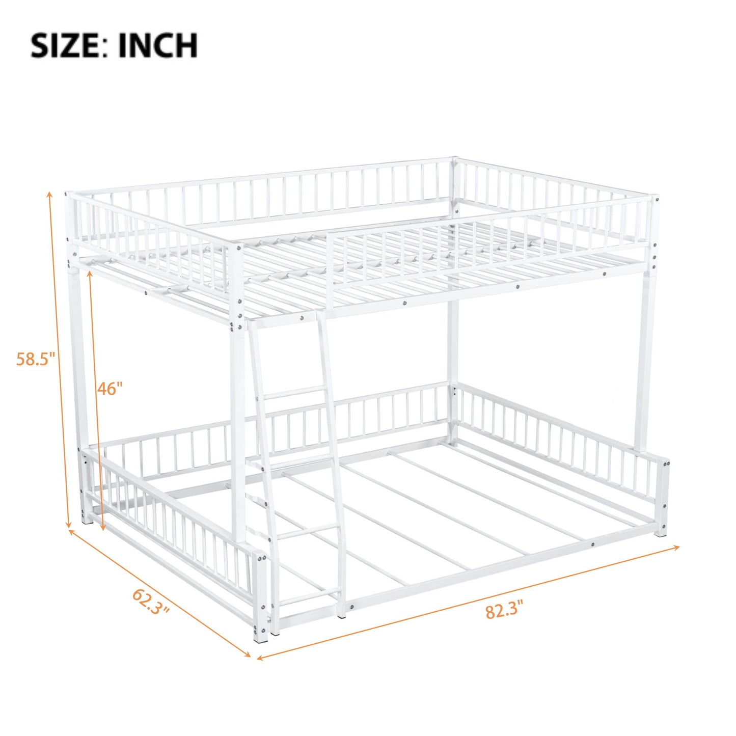 Bunk Bed Frame With Ladder And Safety Guardrails