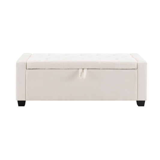 Upholstered Storage Ottoman Bench With Button Tufting And Safety Hinge