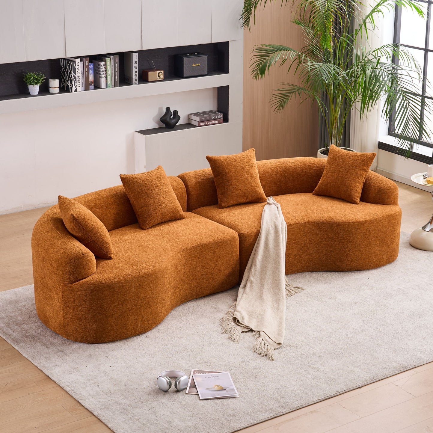 4 Seater Sofa With Chenille Fabric, 30D, 60 Hardness Full Sponge, 4 Pillow For Living Room, Home Furniture Sleeper Sectional Sofa For Apartment