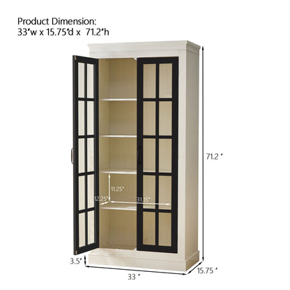 Rustic Style Display Cabinet With Glass Doors For Collectibles