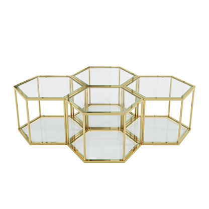 Modern Coffee Table With Double Layer Tempered Glass And Polygonal Design