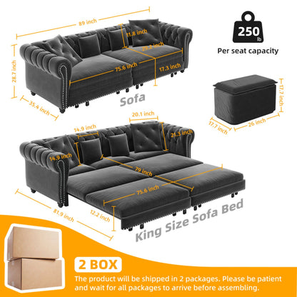 3 In 1 Pull Out Sofa Bed With Movable Ottoman
