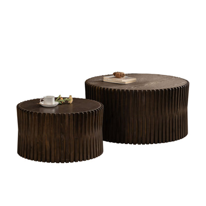 Cylindrical Coffee Table With Vertical Texture Relief