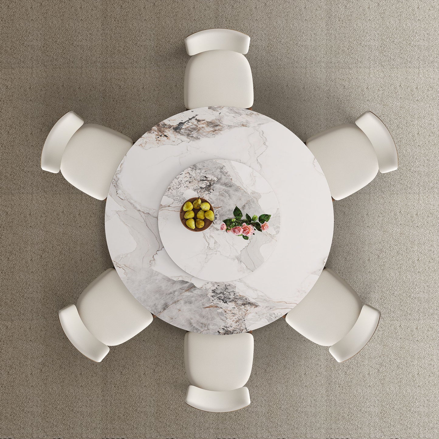 Dining Table Set With Round Turntable, Seats 6 - 8 - White