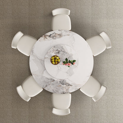 Dining Table Set With Round Turntable, Seats 6 - 8 - White
