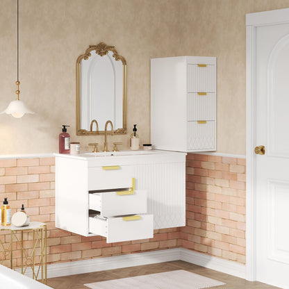 Wall Mounted Bathroom Cabinet With Side Cabinet Combo With Soft-Closing Doors And Drawers, Ceramic Sink