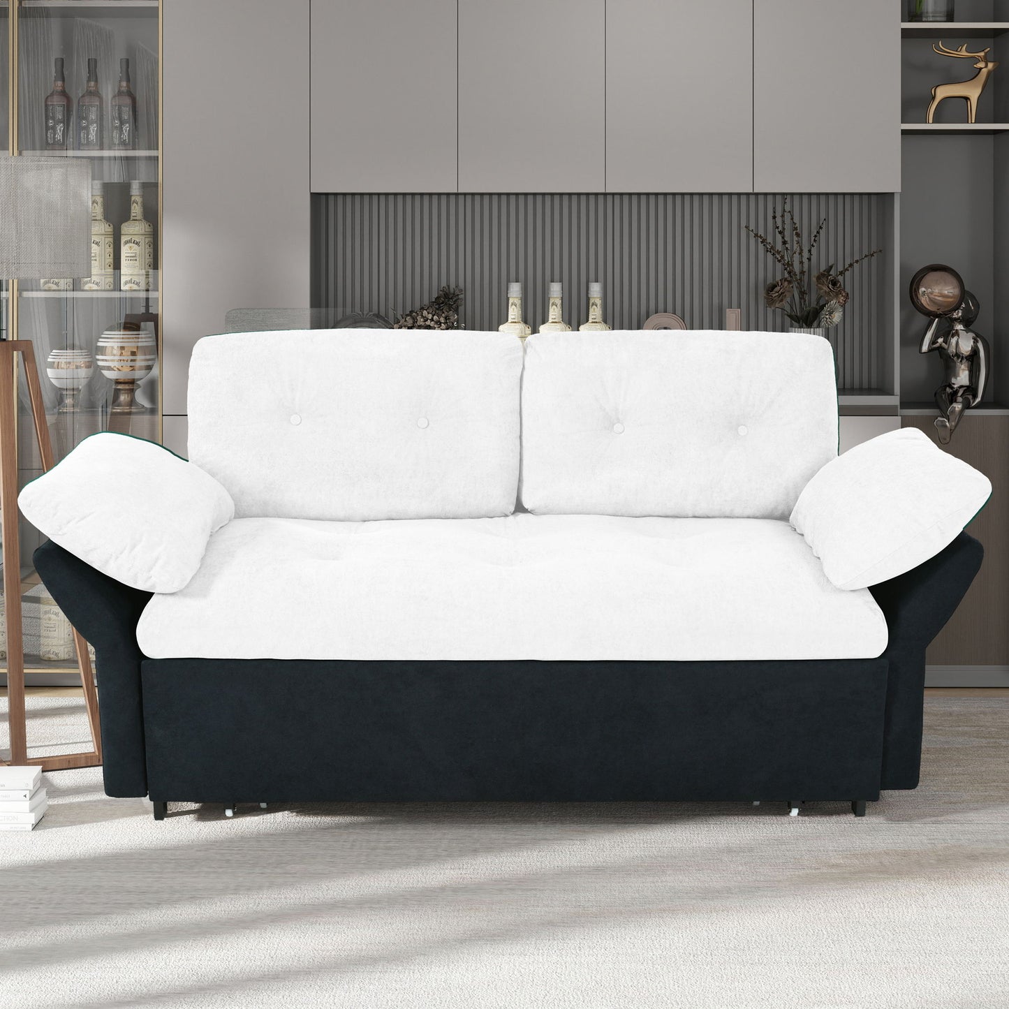 Modern Convertible Sleeper Sofa Bed With Pull-Out Queen Design, Side Storage & Thick Cushions