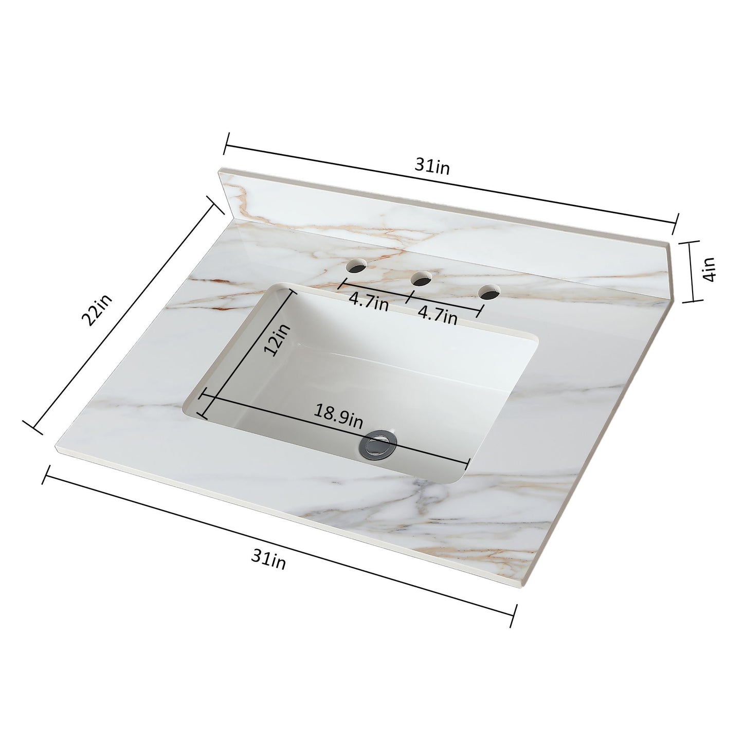 Vanity Top With Undermount Sink And Backsplash, Sintered Stone