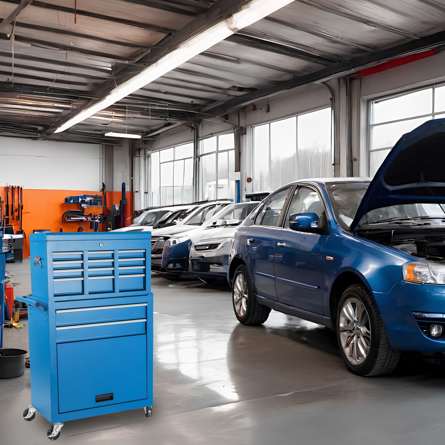 8 Drawer Rolling Tool Chest With 2 In 1 Detachable Top Box, Lockable Wheels