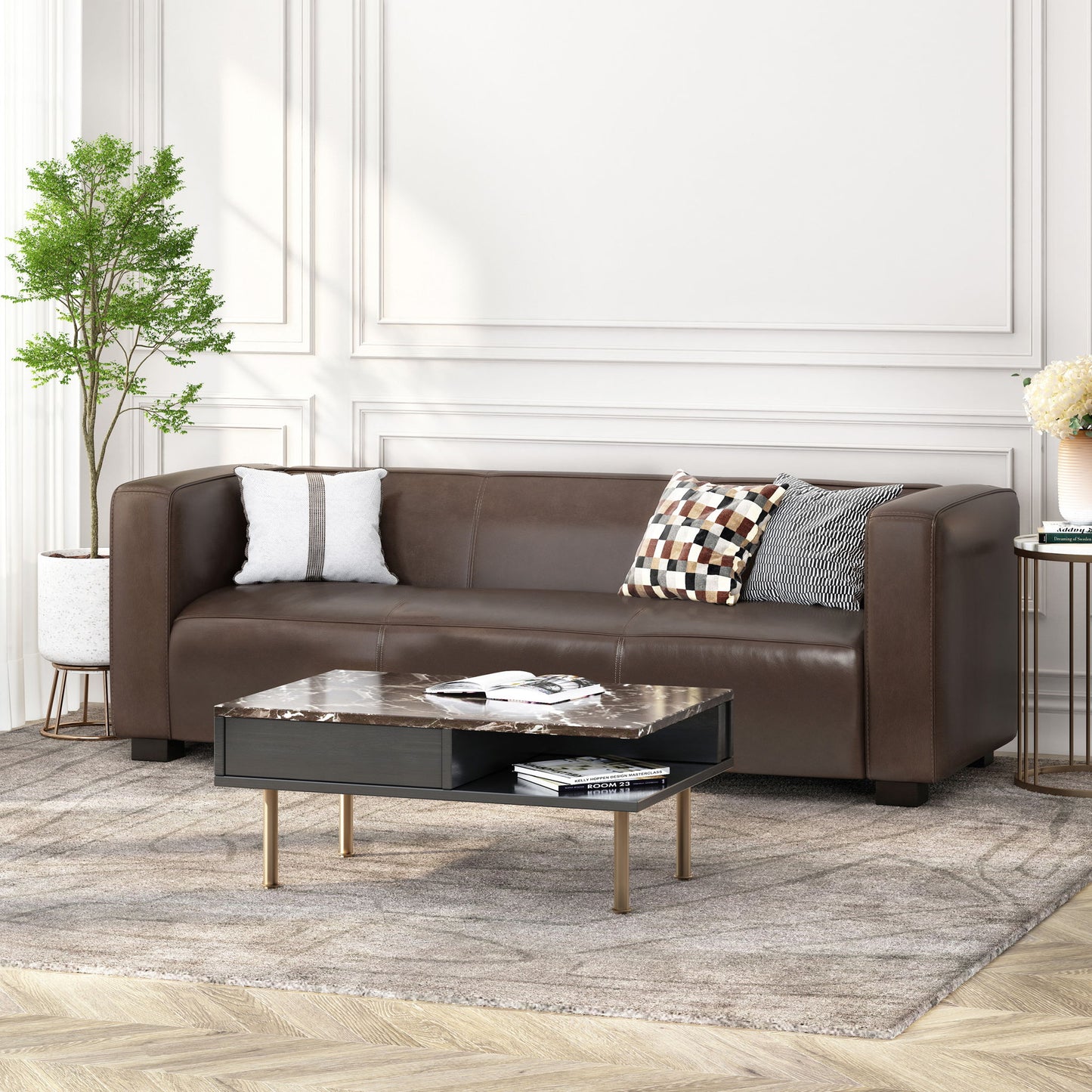 Contemporary 3 Seater Sofa With Tuxedo Design