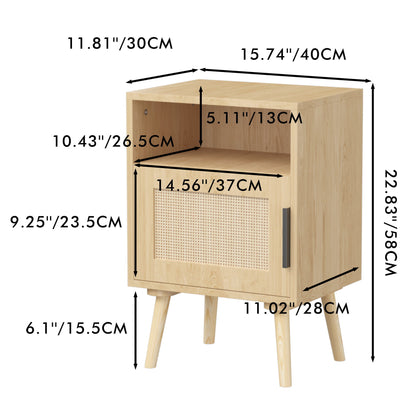 Nightstand, Side Table With Door And Open Shelf For Bedroom - Oak