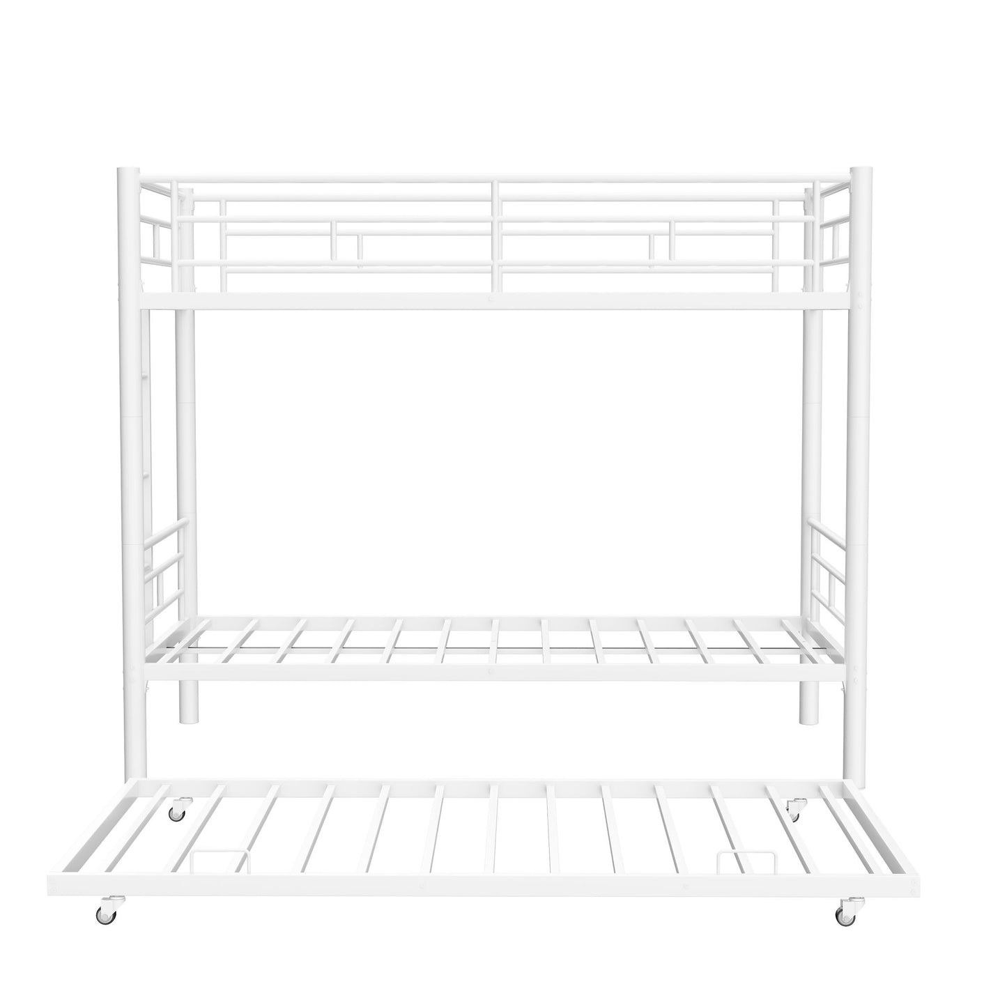 Metal Bunk Bed For Kids, Convertible Bedframe With Ladders & Guardrail