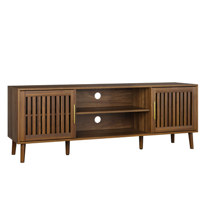 TV Stand With 2 Grille Door Cabinets And Adjustable Storage Rack, Suitable For Medieval Modern TV Cabinets, Entertainment Center With Storage Space - Walnut Wood